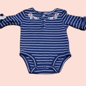 Navy blue stripped bodysuit floral neck